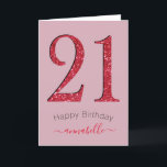 Red & Damask Rose 21 Birthday Card<br><div class="desc">Modern 21st birthday card features faux red glitter number 16  on a damask rose background. Personalize with a name and message inside.</div>