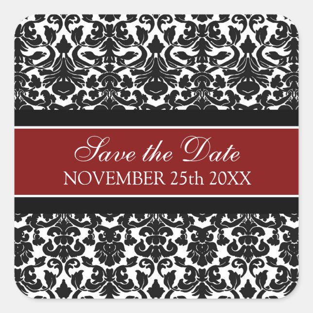 Red Damask Save the Date Envelope Seal (Front)