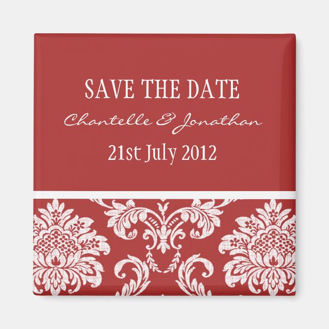 Red Damask Save The Date Magnet (Front)