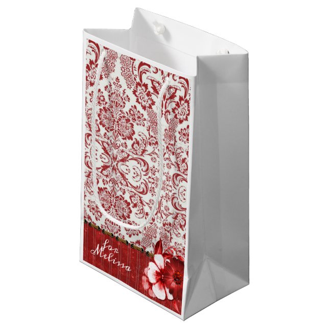 Red Damask Small Gift Bag (Front Angled)