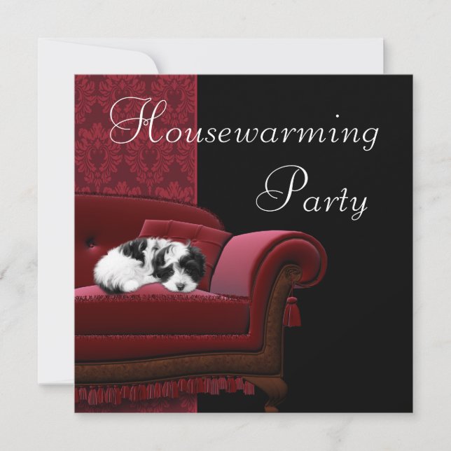 Red Damask Sofa House Party Invitation (Devant)