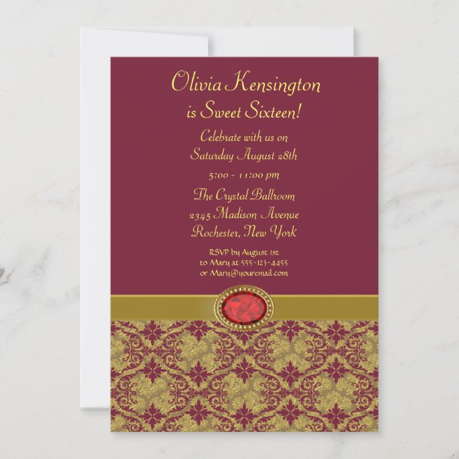 Red Damask Sweet Sixteen Party Invitations (Front)