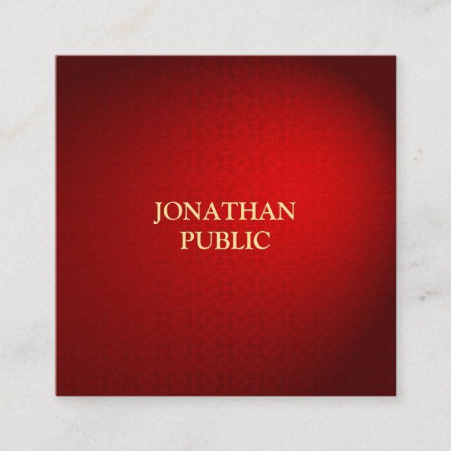 Red Damask Template Elegant Professional Premium Square Business Card (Front)