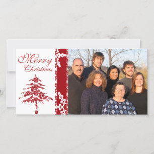 Red Damask Tree & Snowflakes  Merry Christmas Holiday Card