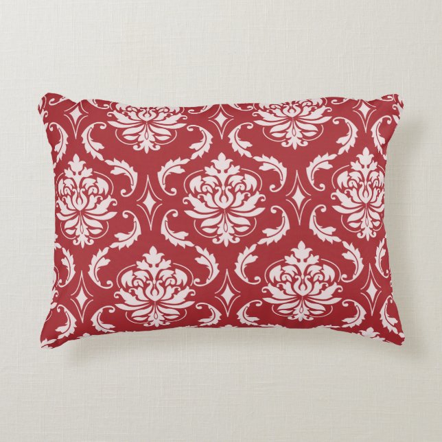 Red Damask Vintage Pattern Accent Pillow (Front)
