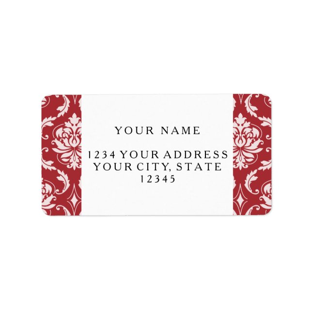 Red Damask Vintage Pattern Label (Front)