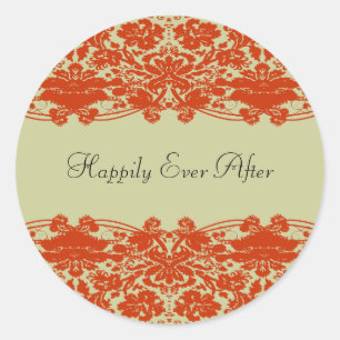 Red Damask Wedding Classic Round Sticker