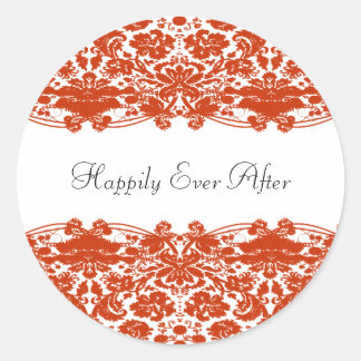 Red Damask Wedding Classic Round Sticker