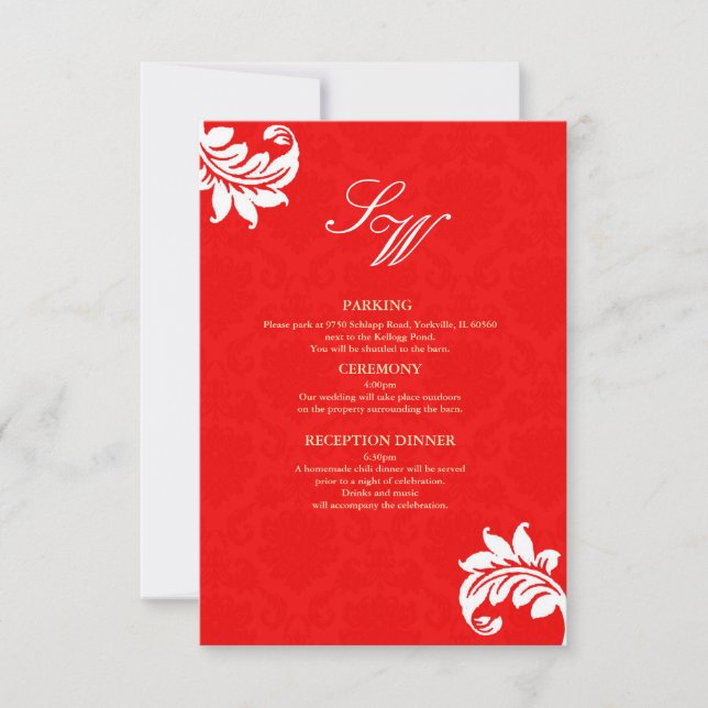Red Damask Wedding Enclosure Card (Front)