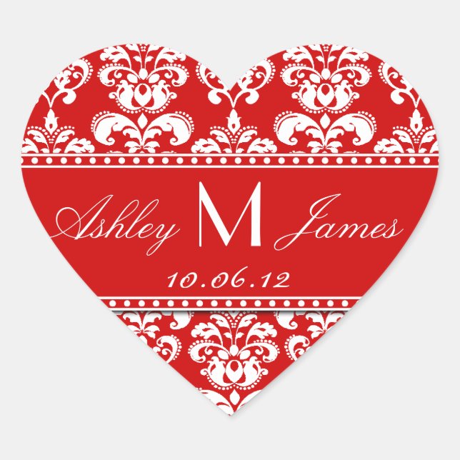 Red Damask Wedding Favour Sticker (Front)