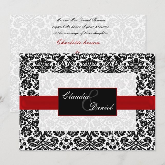 red damask wedding invitation (Front/Back)