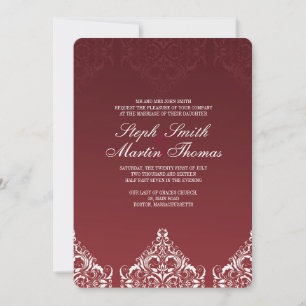 Red Damask Wedding Invitation