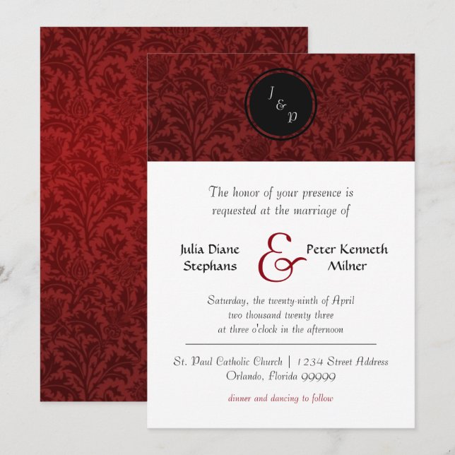 Red Damask - Wedding Invitation (Front/Back)