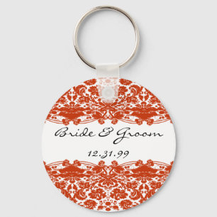 Red Damask Wedding Keychain