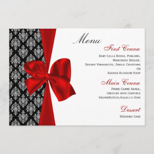 red damask wedding menu