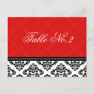 Red Damask Wedding Table Number Postcard