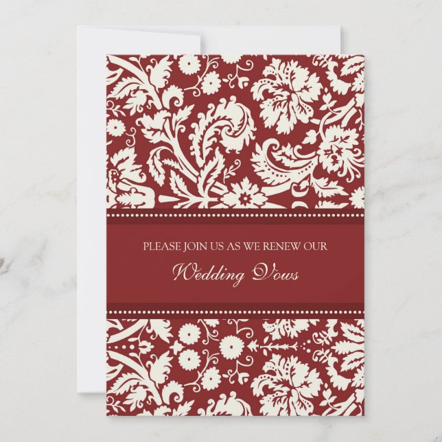 Red Damask Wedding Vow Renewal Invitations (Front)