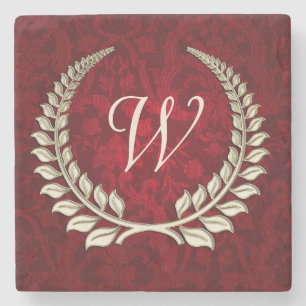 red damask with laurel design stone coaster