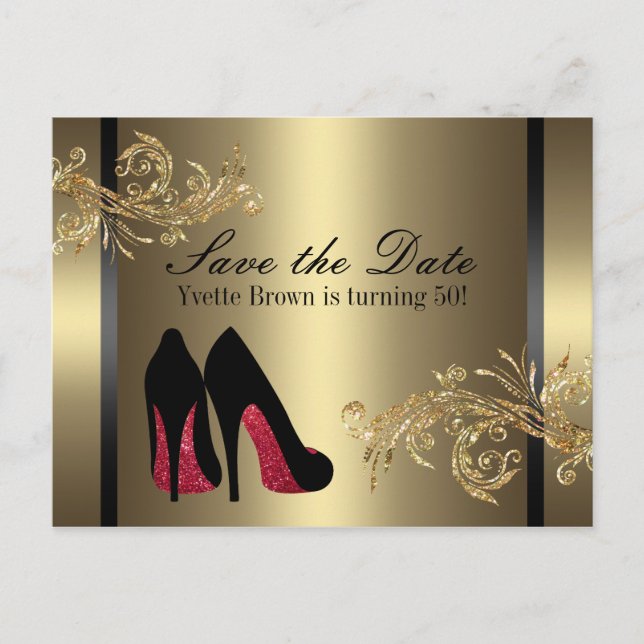 Red Dancing Shoes - Save The Date Announcement Postcard (Front)