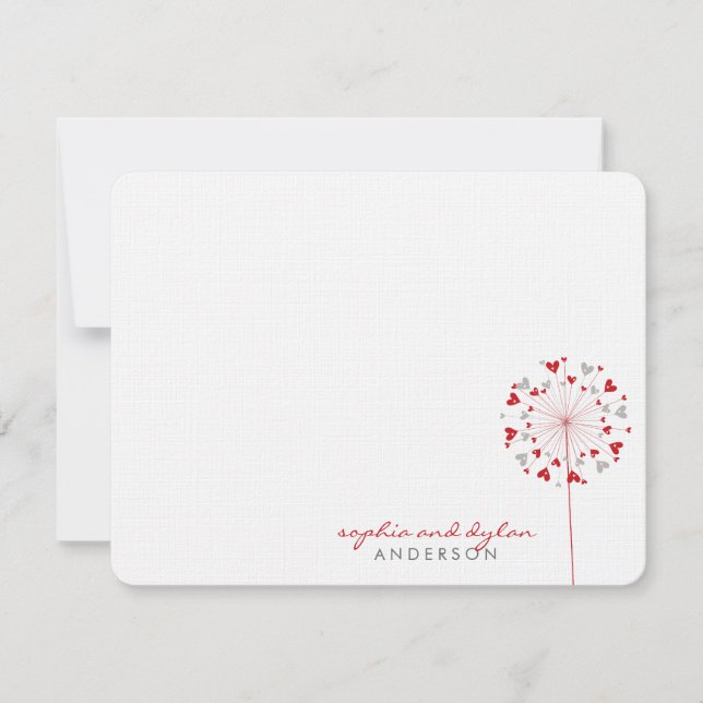 Red Dandelions Love Hearts Mariage Carte de remerc (Devant)