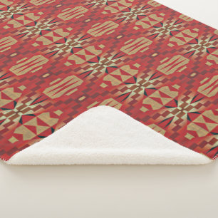 Red Dark Brown Tan Beige Rust Orange Tribal Art Sherpa Blanket