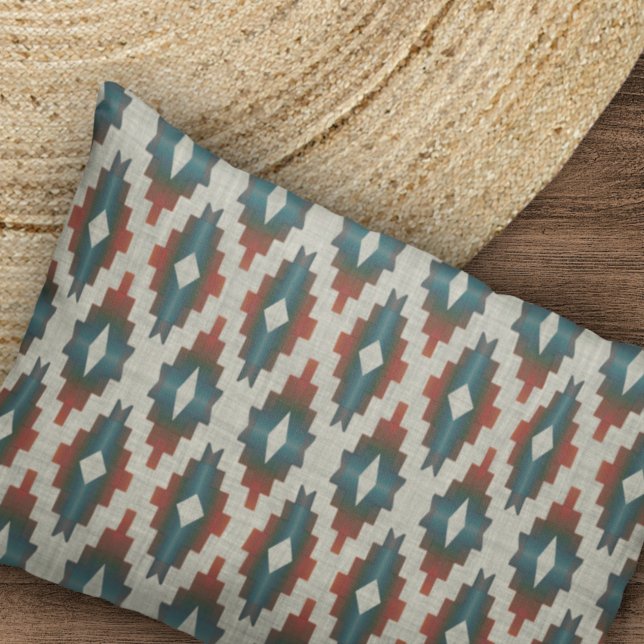 Red Dark Brown Teal Blue Tribal Art Pattern Pillowcase (Creator Uploaded)