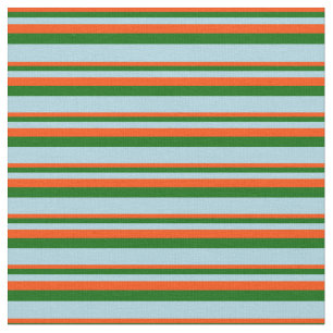 Red, Dark Green, and Light Blue Stripes Fabric