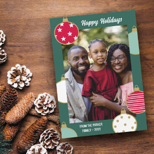 Red Dark Green Christmas Baubles Happy Holidays Holiday Card