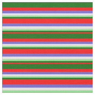 Red, Dark Green, Light Green, White & Slate Blue Fabric