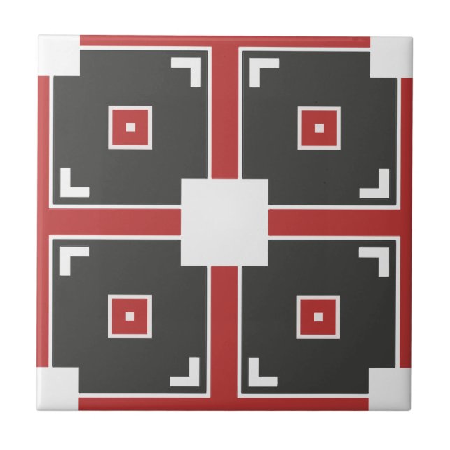 Red Dark Grey and White Modern Mosaic Geometric Tile (Front)