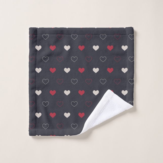 Red & dark Heart Seamless Pattern Cute Minimal Bath Towel Set (Wash Cloth)