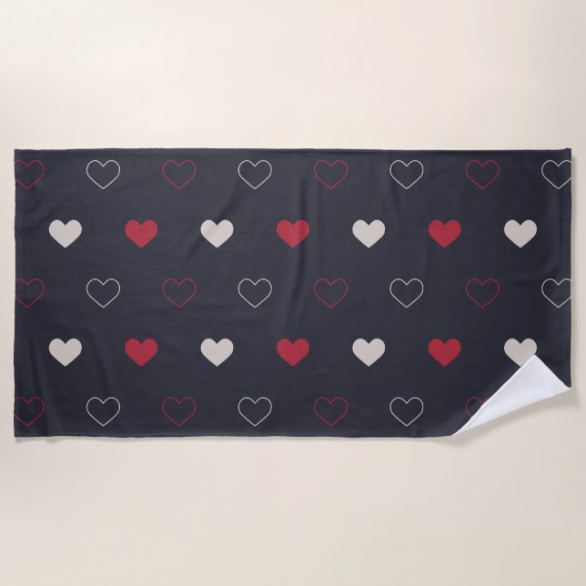 Red & dark Heart Seamless Pattern Cute Minimal Beach Towel (Front)