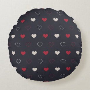 Red & dark Heart Seamless Pattern Cute Minimal Round Pillow