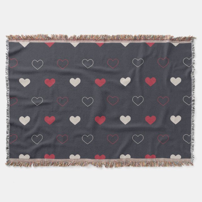 Red & dark Heart Seamless Pattern Cute Minimal Throw Blanket (Front)