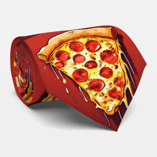 Red Dark Heavenly Pizza Slice Neck Tie