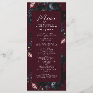 Red Dark Moody Romantic Black Peony Gothic Wedding Menu
