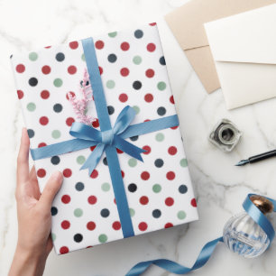 Red Dark Teal and Jade Green Polka Dot Pattern Wrapping Paper