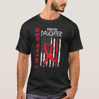 Red Daughter Heart Disease Awareness US Flag Match T-Shirt