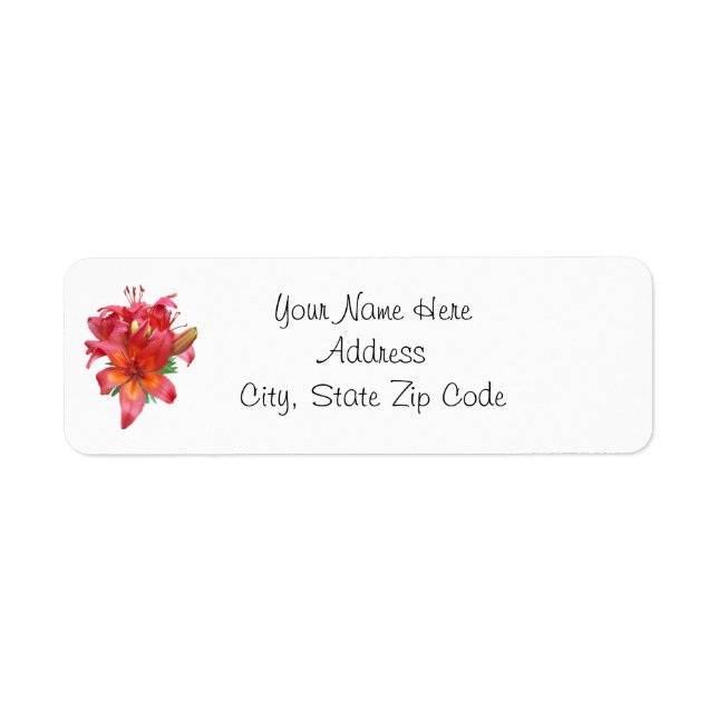 Red Day Lilies Return Address Labels (Front)