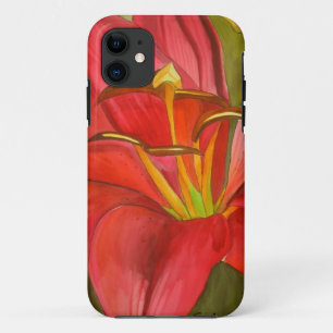 Red day lily original watercolor flower art iPhone 11 case