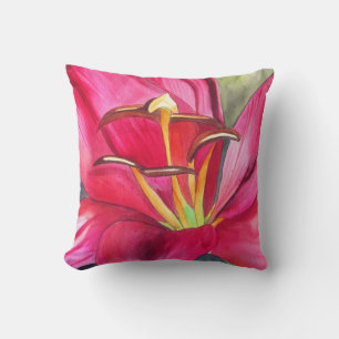 Red day lily original watercolor flower art throw pillow