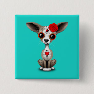Red Day of the Dead Chihuahua 2 Inch Square Button