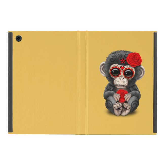 Red Day of the Dead Sugar Skull Baby Chimp Cover For iPad Mini (Outside)