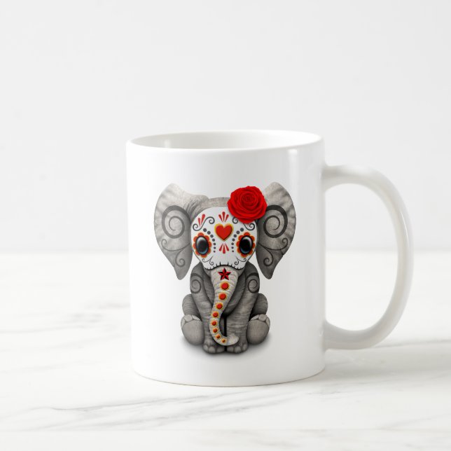 Red Day of the Dead Sugar Skull Baby Elephant Coffee Mug (Right)
