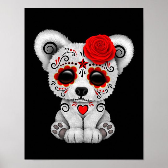 Red Day of the Dead Sugar Skull Bear Black Poster (Front)