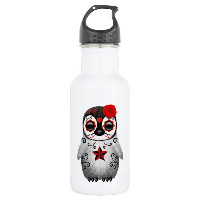Red Day of the Dead Sugar Skull Penguin 532 Ml Water Bottle (Front)