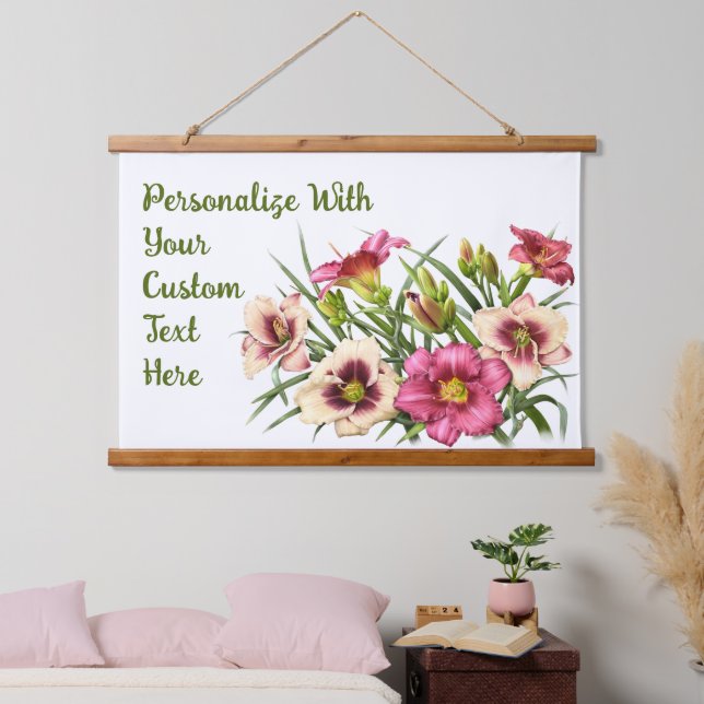 Red Daylily Flowers Botanical Art Personalized Hanging Tapestry (Bedroom)