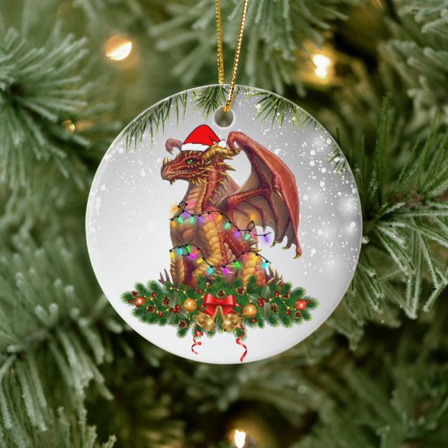 Red Deagon Santa Hats Bell Chrismas Gifts 2022 Ceramic Ornament (Tree)