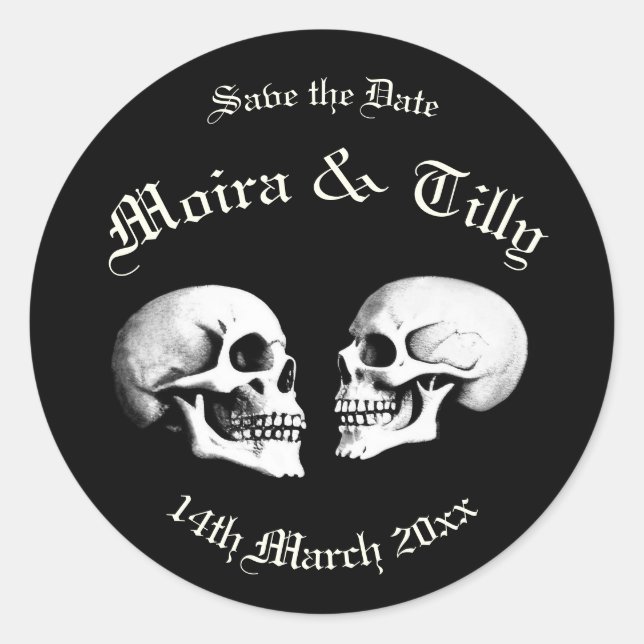 Red Death Dancing Skeletons Gothic Wedding Classic Round Sticker (Front)