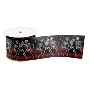 Red Death Dancing Skeletons Gothic Wedding Satin Ribbon